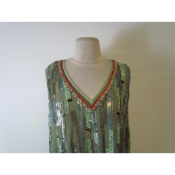 NWOT ANTHROPOLOGIE BLANK ARIANNA BEADED V-NECK TOP, sz L - Picture 7 of 8
